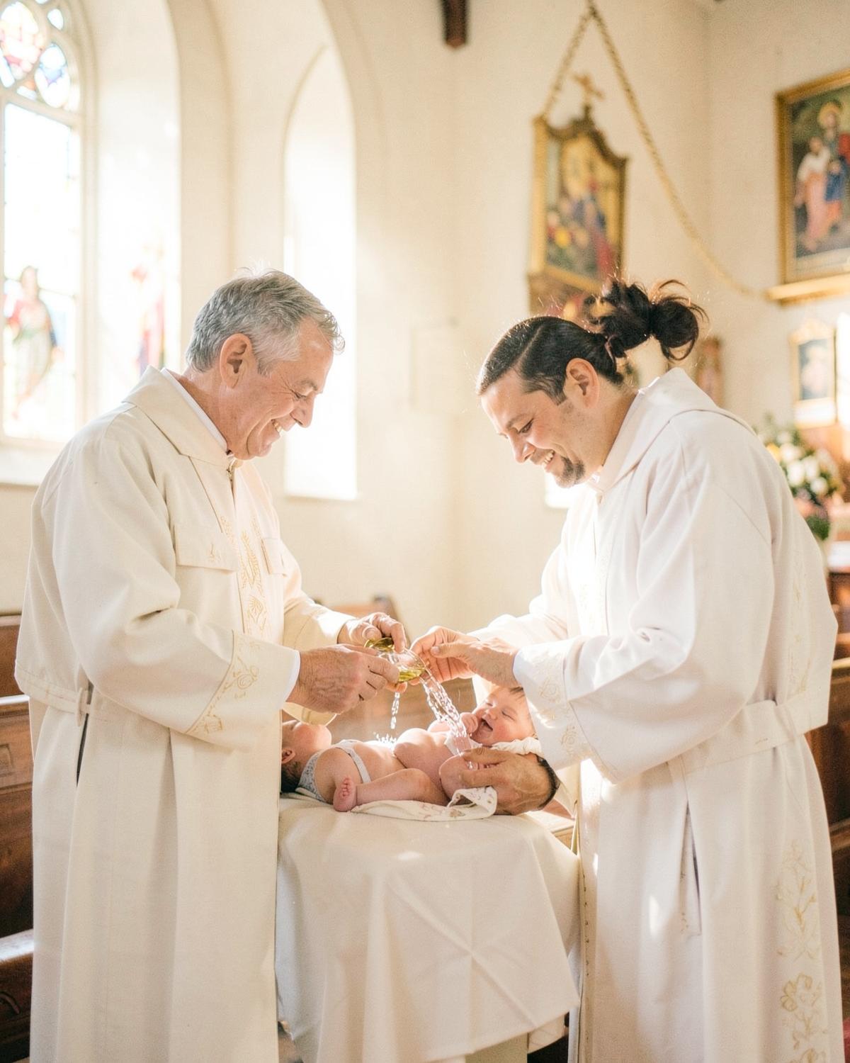 Baptism ceremony in a sunlit church