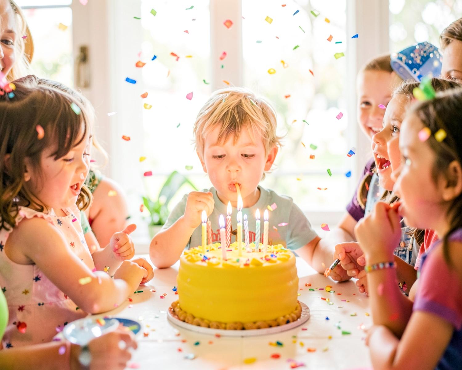 Child blowing out birthday candles